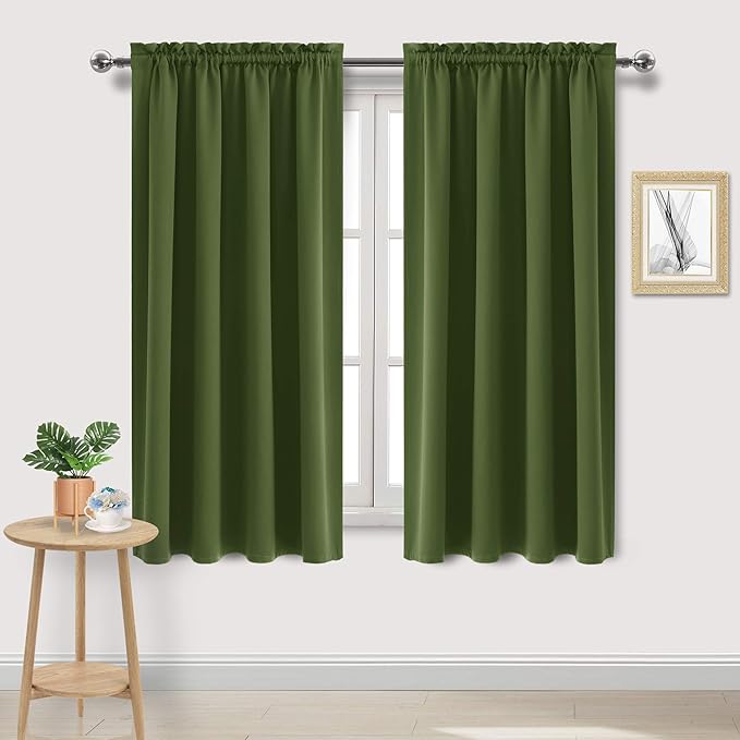 DWCN Olive Green Room Darkening Blackout Curtains - Thermal Insulated Privacy Energy Saving Window Curtain Drapes 52 x 63 inch Length, Set of 2 Bedroom Living Room Curtains