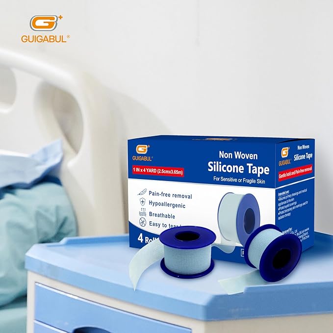 Silicone Surgical Tape 1" x 4yd (4 Rolls),Medical Tape for Sensitive Skin,Surgical Tape Pain-Free Removal Hypoallergenic Repositionable Adhesive Tape for Dressings,Face,First Aid