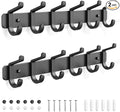 Coat Rack Wall Mounted Heavy-Duty: Metal Coat Hanger 6 Hooks for Hanging Hat, Clothes, Robe, Keys, Backpack, Bathroom Towels, Jacket, Purse - Closet, Door, Entryway, Mudroom (Black, 2 Pack)