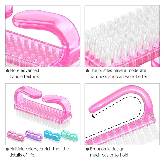 Handle Grip Nail Brush, Hand Fingernail Brush Cleaner Scrubbing Kit Pedicure for Toes and Nails Men Women (4 Pack) (Color-2)