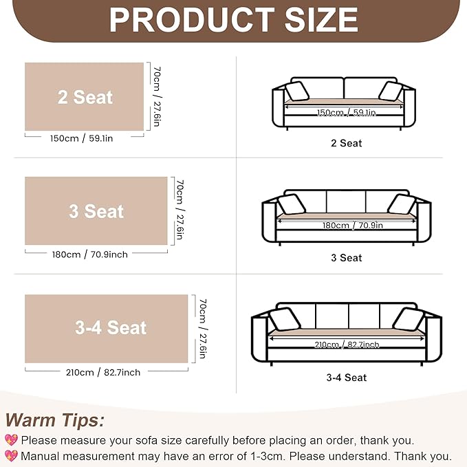 OTOB Couch Cover for Dogs Washable, Non Slip Plush Fuzzy Sofa Covers for 3 Cushion Couch All Seasons, Kids Pet Friendly Soft Cozy Furniture Protector Sofa Slipcovers (Beige, 27.6" x 82.7")