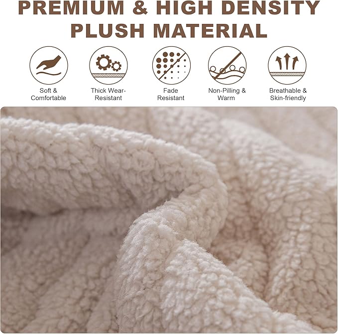 OTOB Sofa Covers for 3 Cushion Couch Washable, All Seasons Fuzzy Non Slip Kids & Pet Friendly Dog Bed Mats Couch Cover, Soft Plush Sofa Slipcovers Furniture Protector (Beige, 27.6" x 70.9'')