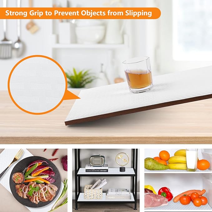 Shelf Liners for Kitchen Cabinets Refrigerator Liners Waterproof & Oil-Proof Kitchen Cupboard Liner Non-Slip Drawer Mats EVA Material Non Adhesive Fridge Liner for Shelves-White 23.6 x 236.2 Inches