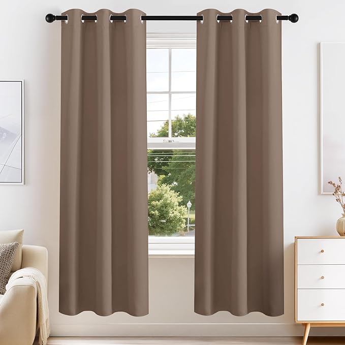 PONY DANCE Blackout Curtains for Bedroom 72 Inch Length 2 Panels Set, Privacy Thermal Insulated Room Darkening Grommet Drapes for Living Room Window, W34 x L72 Inch, Mocha