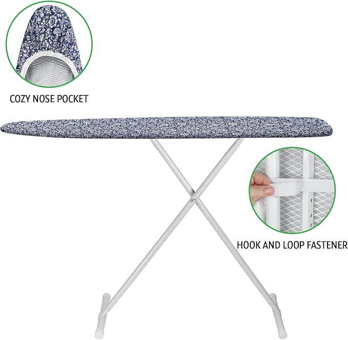 Ironing Board Cover and Pad 15x54 Inch Standard Ironing Board Cover with Elastic Edge and Hook and Loop Fasteners Scorch and Stain Resistant Cotton Ironing Covers with Thick Padding