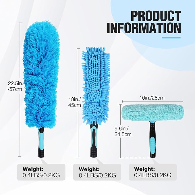 Lineslife Cobweb Duster,Washable Cleaning Duster Kit with Flexible Microfiber Duster Head, 1 * 2-in-1 Window Squeegee, and 1* Ceiling Fan Duster for Home Office Cleaning High Ceilings,Furniture,Roof
