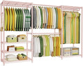 Ulif E1 Heavy Duty Closet Garment Rack, 6 Tiers Adjustable Metal Freestanding Expandable Clothing Storage with 4 Hanger Rods, Easy to Assemble Wardrobe, 71.4" H x (70" - 88.2") L x 14" D, Pink