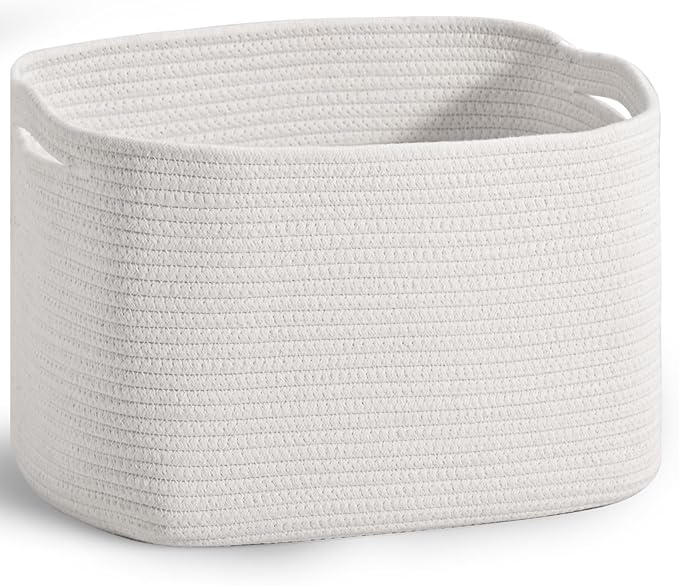 Woven Cotton Rope Storage Basket for Organizing, Cute Decorative Baskets for Gifts Empty, Organizer Bins for Dog Toy, Baby Laundry, 15“×11”×9.5“, Off White