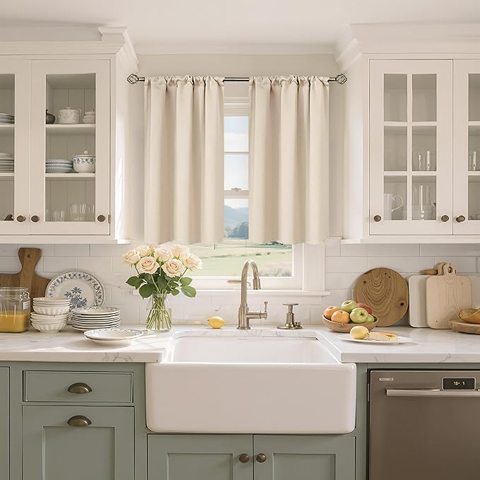BGment Short Blackout Curtains for Bedroom 40 Inches Long - Thermal Insulated Room Darkening Curtain for Kitchen, Champagne, 34 x 45 Inch, 2 Panels