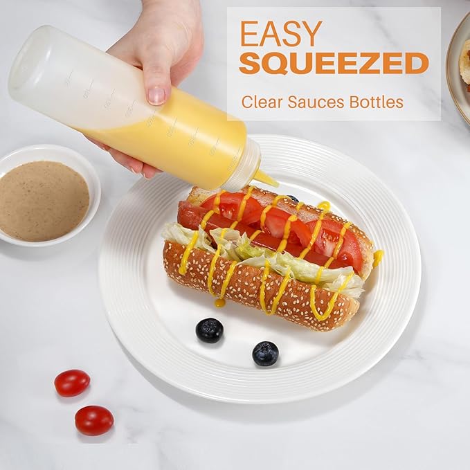 Squeeze Bottles, 16oz Leak-Proof Wide Mouth Condiment Squeeze Bottles for Liquids Sauces Ketchup Oil, 3 Pack