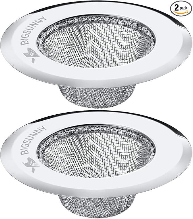Mesh Sink Strainer Set of 2, MSY BIGSUNNY Stainless Steel Kitchen Sink Strainer Kitchen Drain Strainer with Large Wide Rim 4.5 inch Diameter for Kitchen Sinks