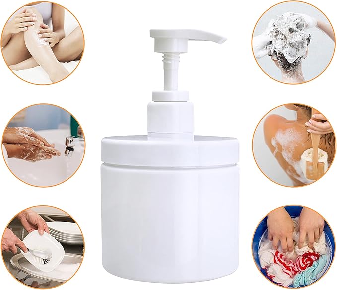 Cosywell Pump Bottle Dispenser Plastic Pump Bottles Refillable Bottles Wide Mouth Jar Style Empty Pump Bottles Bathroom Shower Containers for Lotion Shampoo Conditioner (White, 2X 500ml)