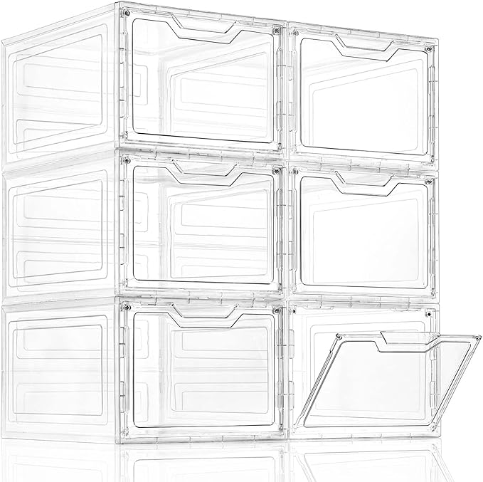 6 Pack Closet Organizers and Storage,Clear Stackable Plastic Storage Bins with Lids Magnetic Doors,Clothes Organizers and Storage,Plastic Craft Containers for Wardrobe Kitchen Bathroom Office