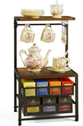 Pinzoveco Tea Bag Organizer, Large Tea Organizers and Storage Box,2 Drawers Tea Bags Holder Wood Tea Box Containers Tea Station Chest Display for Kitchen Organizers and Storage, Black
