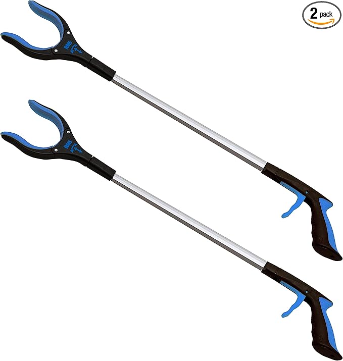 RMS 2-Pack 32 Inch Extra Long Grabber Reacher with Rotating Jaw - Mobility Aid Reaching Assist Tool (Blue)