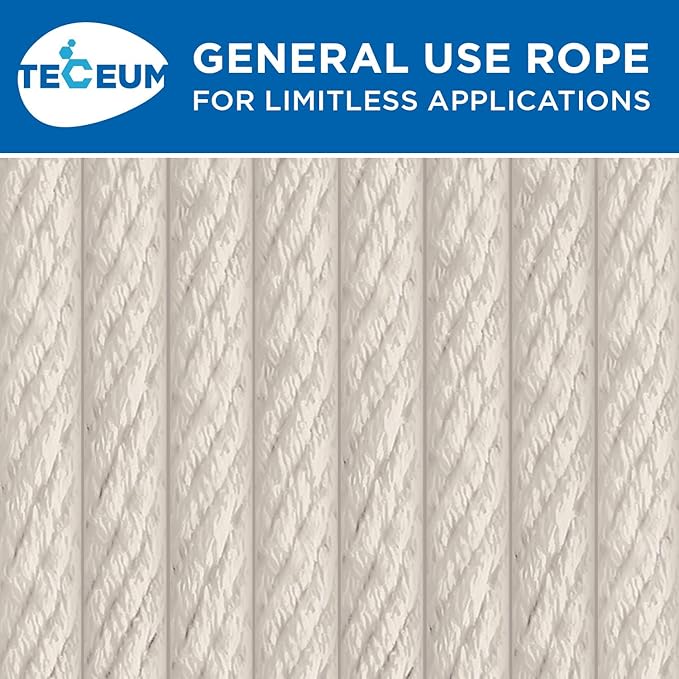 TECEUM Cotton Rope 3/16” (5 mm) – 200 FT – Strong All-Purpose Braided Rope – Natural Cotton – for Crafting, Сamping, Clothes Line, DIY, Indoor & Outdoor Use – Natural
