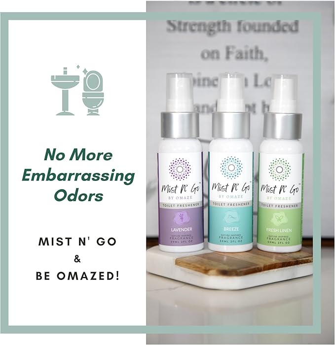 Mist N' Go by Omaze Travel Toilet Odor Eliminator - Air Freshener Spray for Bathroom Deodorizer - Mix All, Regular Size (2oz x5)