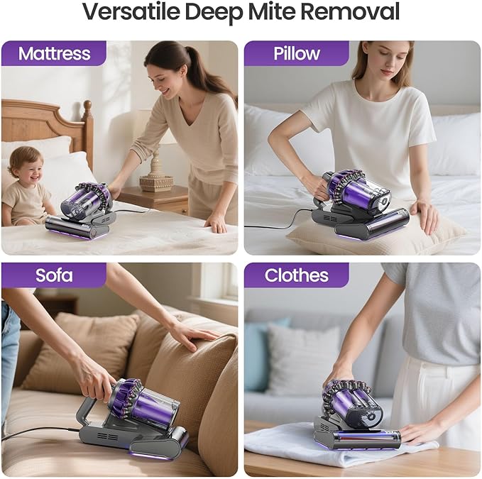 Xlife Mattress Vacuum Cleaner with UV-C Light, 140F° Heating, 550W 16KPA Suction, HEPA Filter for Deep Cleaning Bed, Sofa, Pillow, Baby Crib（Corded）