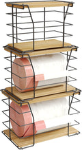 3 Pack Trash Bag Holder/Dispenser, Stackable Storage Laundry Kitchen Organizers for Countertop Organization, Wall Mount Garbage Bag Dispenser with wooden Top, No Drill
