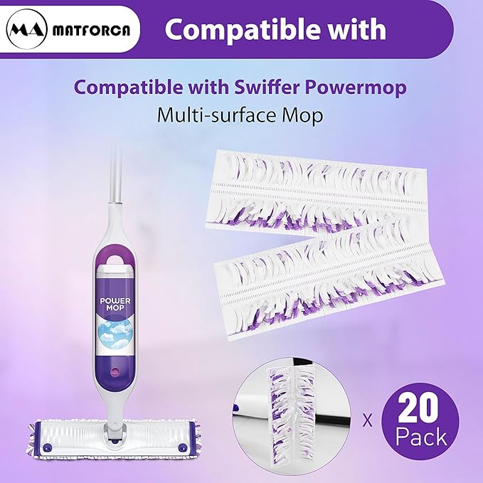 20 Pack Swiffer Power Mop Pads – Disposable Refill Wet Mop Pads for Swiffer Power Mop, Quick and Effective Cleaning for Hardwood, Tile, and Laminate Floors, Compatible with Swiffer WetJet