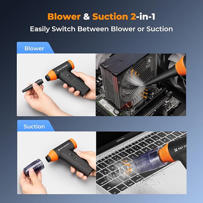 K&F Concept Blower & Suction 2 in 1 Compressed Air Duster, 150000RPM Super Power Electric Air Duster, Stepless Speed Regulation, Portable Dust Blower for Computer, Keyboard, House, Outdoor and Car