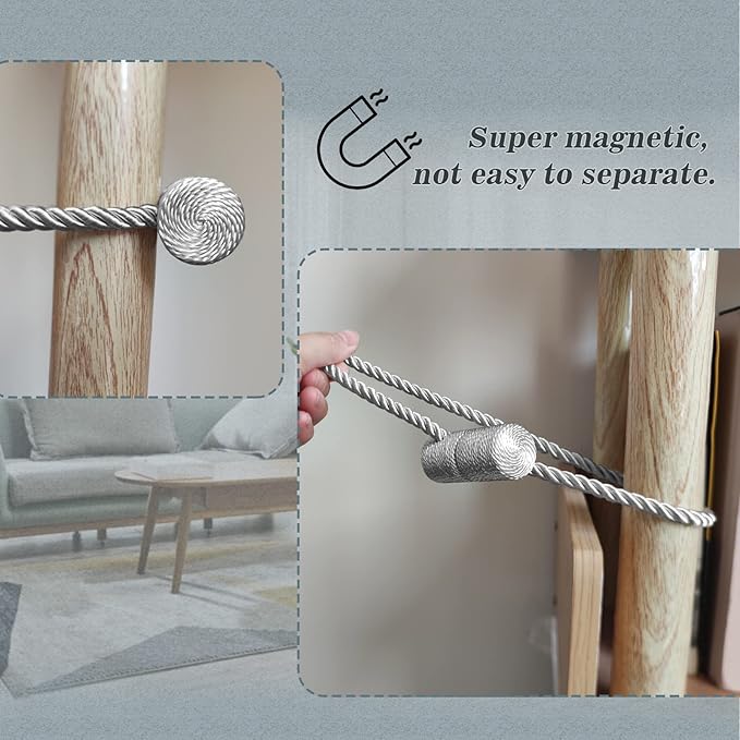 Hion Magnetic Curtain Tiebacks Grey 6 Pack, Curtain Tiebacks Buckles Holdbacks Holders Hooks Clip for Home Bedroom Office Decorative Thick or Thin Curtain