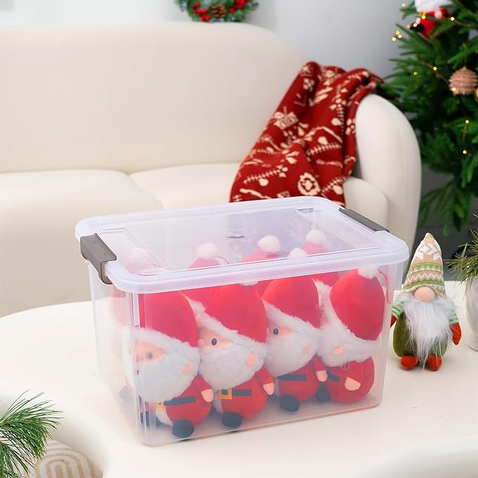 Citylife 32 QT Plastic Storage Bins with Latching Lids Stackable Storage Containers for Organizing Large Clear Storage Box for Garage, Closet, Kitchen, 4 Packs