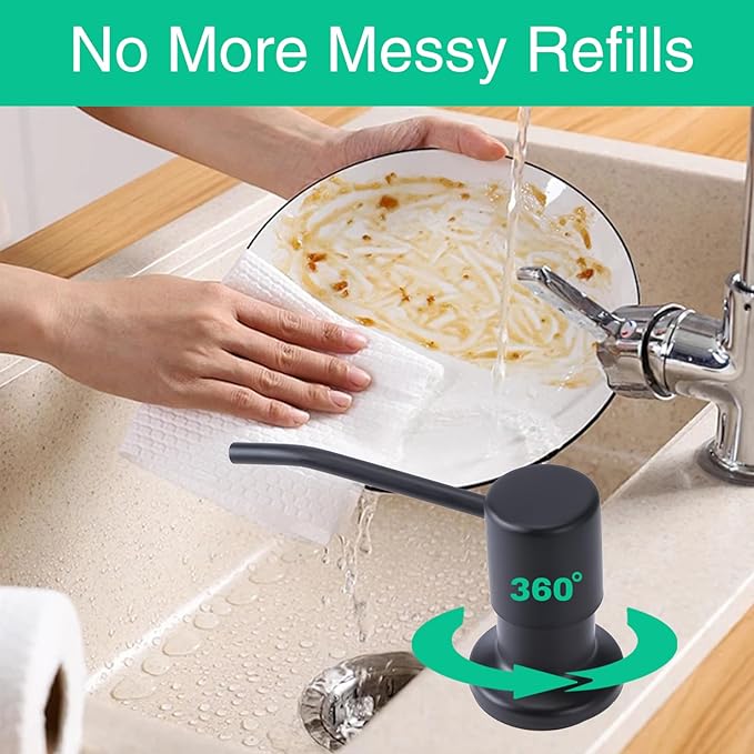 Soap Dispenser for Kitchen Sink, Built in Sink Soap Dispenser, Countertop Soap Dispenser Pump with 47" Extension Tube kit, No Need to Fill Little Bottle Again, Black