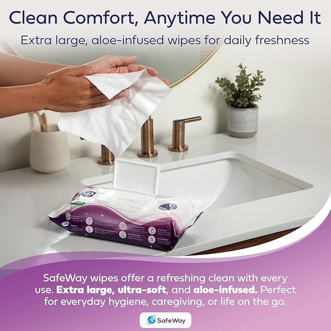 SAFEWAY Adult Wipes Disposable — Multi-Purpose Wipes, Alcohol-Free, Preferred by Caregivers for Seniors & Incontinence Solution, Aloe-Infused, Gentle for Delicate Skin — Extra Large, 12 Pack 600 pcs.