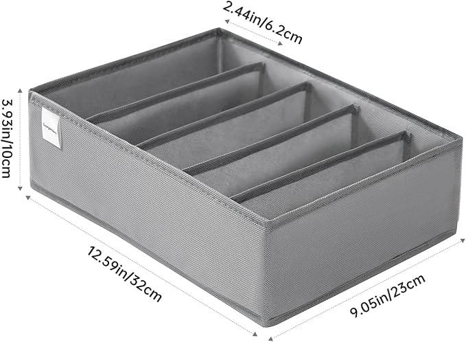 4 Packs T-shirt Drawer Organizers for Clothing,5 Grids Compartment Wardrobe Storage Box, Washable Clothes Organizer for Folded Clothes, T-shirt, Legging, Silk Scarve-Grey