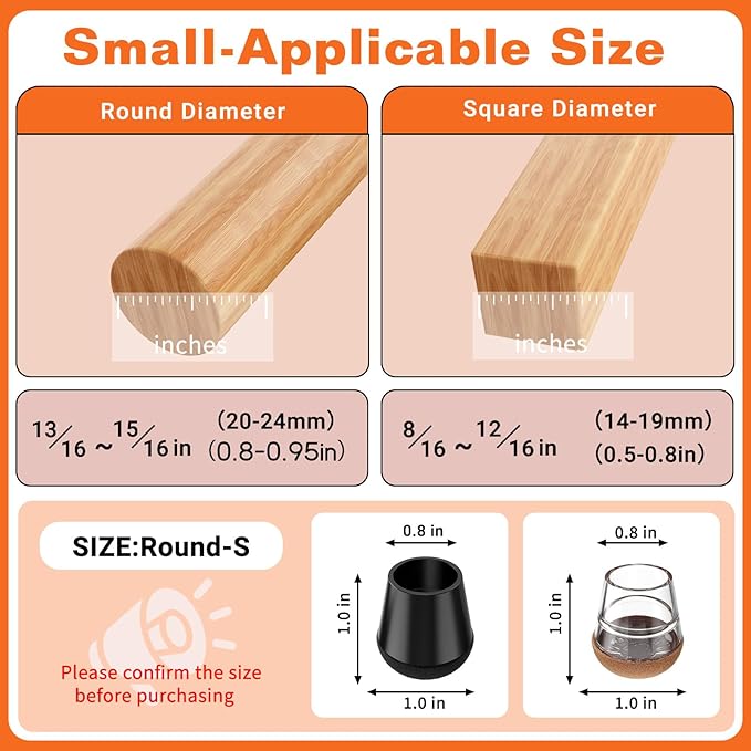 Chair Leg Floor Protectors Small 24Pcs,Silicone Chair Leg Protectors for Hardwood Floors/Tiles,360°Wrapped Felt Bottom to Prevent Scratch and Reduce Noise, Round Black
