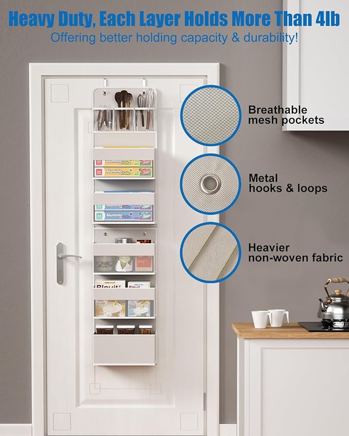 Closet Organizers and Storage, Over The Door Organizer, 6 Shelf Camper Storage, Behind The Door Storage Organizer, Wall Mount Back of Door Hanging Organizers-Beige