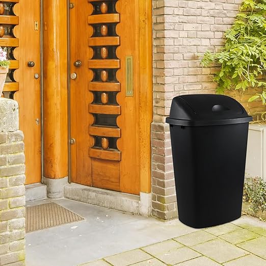 Teyyvn 13 Gallon Tall Kitchen Swing Lid Garbage Container, Set of 4 Plastic Trash Bin with Swing Top, Black