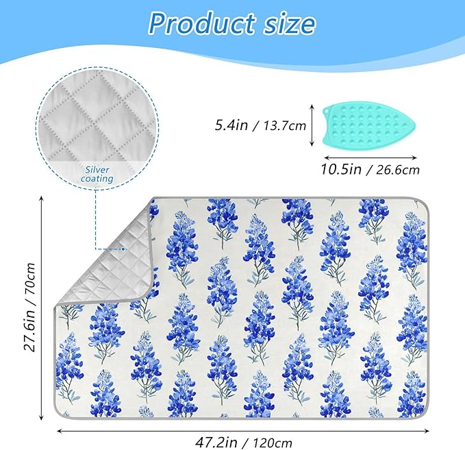 Watercolor Bluebonnets Ironing Mat for Table top Portable Ironing Pad Blanket for Washer Dryer Countertop Travel