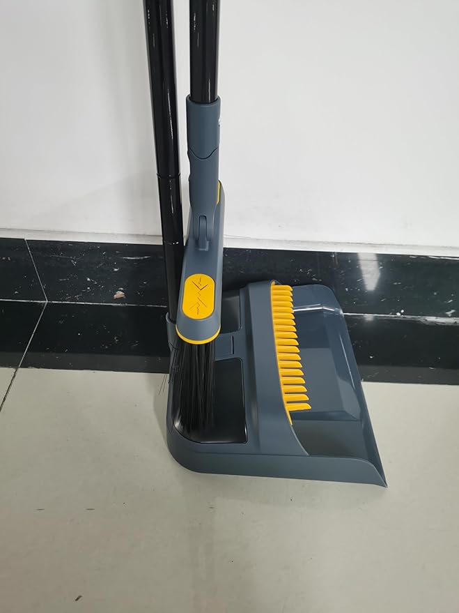 JEHONN Broom and Dustpan Set for Home, 54 Inches Long Handle Lightweight 180 Degree Rotating Indoor Upright Standing Dust Pan with Comb Teeth, Store Sweep Set for Room Kitchen Lobby Office