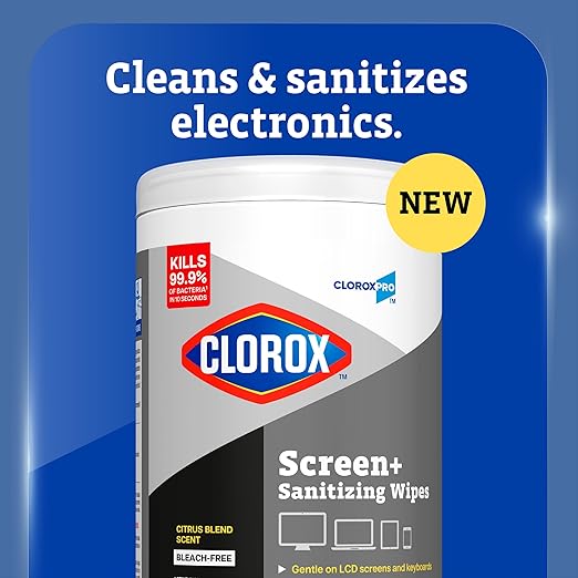 CloroxPro Clorox Screen+ Sanitizing Wipes, Bleach Free Cleaning Wipes, Citrus Blend Scent, 75 Count, Pack of 6