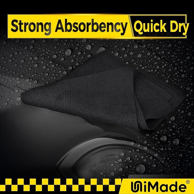 Microfiber Cleaning Cloth, 100 Pack Microfiber Towels for Cars Commercial Grade Work Rags Bulk Detailing Cloth for Automotive Bar Mechanic Restaurant Garage Housekeeping, 11.5"x 11.5", Black