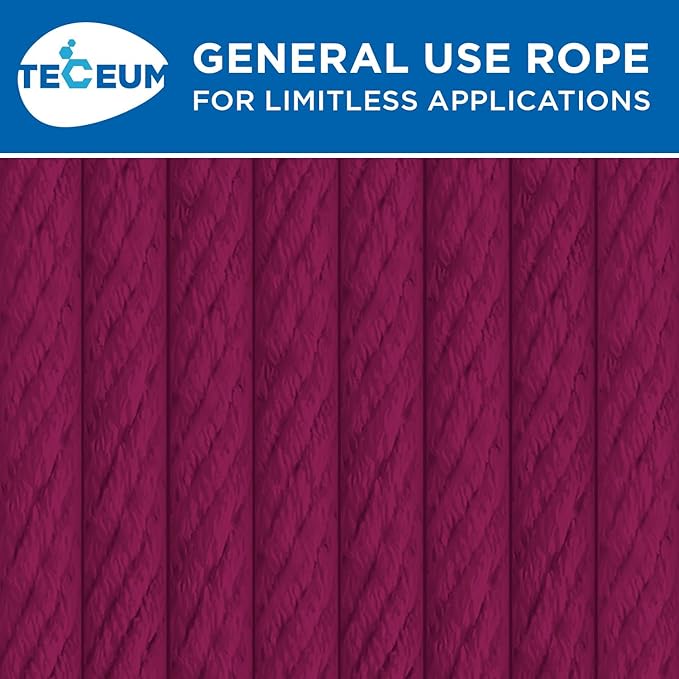 TECEUM Cotton Rope 3/16” (5 mm) – 50 FT – Strong All-Purpose Braided Rope – Natural Cotton – for Crafting, Сamping, Clothes Line, DIY, Indoor & Outdoor Use – Deep Pink