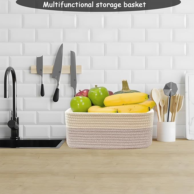 COMFY-HOMI 11.5"x7.5"x4.7" Storage Baskets for Organizing | Cotton Rope Woven Basket | Toy Storage Bin Box | Basket for Shelves, Closet Organizer Bin, Decorative Closet Shelf, 3 Pack, Beige brown