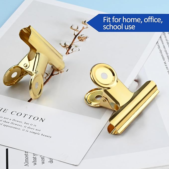10 Pack Large Metal Hinge Clips 2.5 Inches Bull Hinge Paper Clips Gold Bulldog Clips for Crafts, Photo, Drawing, Food Bags at Home, Office, School, Shop, Gold, 63mm