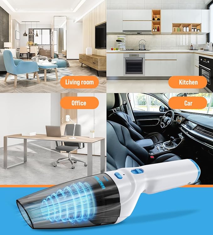 Powerful Handheld Vacuum Cordless, 9500PA Rechargeable Car Vacuum Portable Cordless, Lightweight & Portable Mini Handheld Vacuum Cleaner with Large-Capacity Battery for Car/Home/Pet