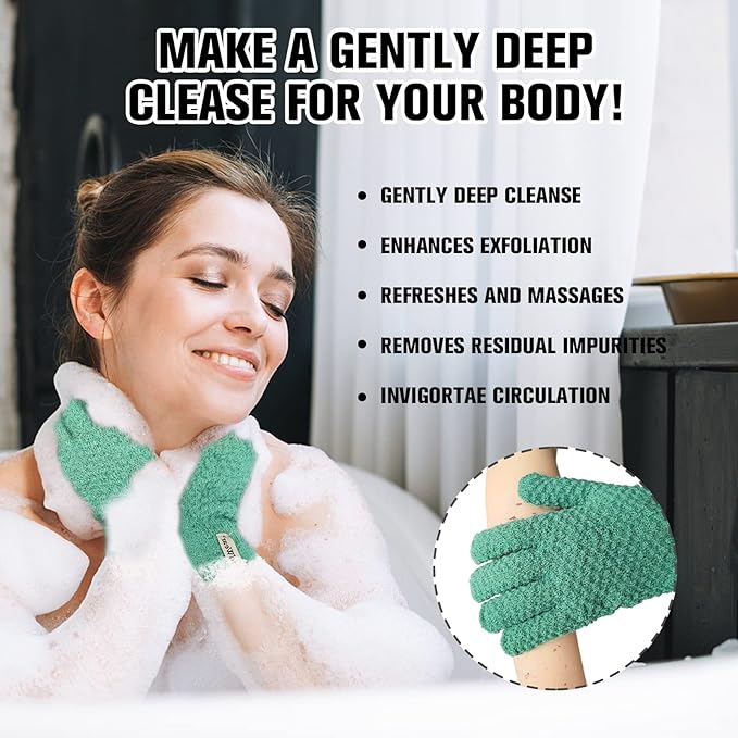 Evridwear Exfoliating Recycled Yarn Eco-Friendly Bath Gloves for Shower, Spa, Massage and Body Scrubs, Dead Skin Cell Remover, Ingrown Hair, Scratching, Gloves with Hanging Loop (1 Pair Heavy Glove)