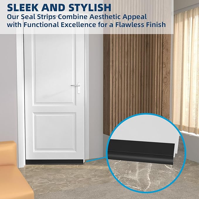 Heavy-Duty 20 ft x 3 in Weather Stripping, Extra Thick 2mm Door Draft Stopper Silicone Seal Strip for House and Glass Shower Doors for Collision and Side Gaps of Door and Windows, Black