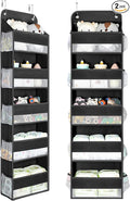 Yecaye 2 Pc Over the Door Organizer with 5 Bins 10 Side Pockets, 44lbs Load Hanging Bathroom and Bedroom Organizer, behind the Door Hanging Organizers for Nursery Newborn Baby Essential Stuff Black