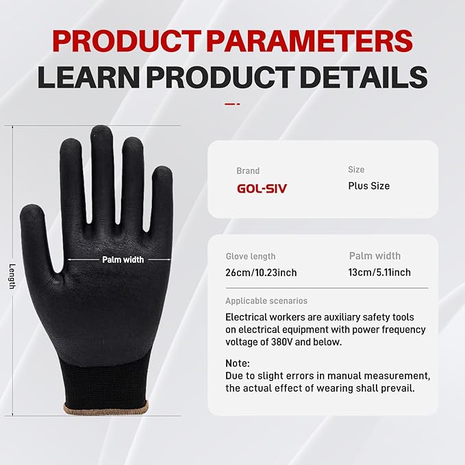 400V Electrical Gloves For Electrician XL - Flame Retardant,Low Voltage Insulated Safety Work Gloves,Rubber Non Slip,Touch Screen Grip