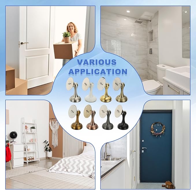uxcell Magnetic Door Stopper, Stainless Steel Heavy Duty Door Holder, No Drilling Doors Knob Wall Protector with Self-AdhesiveTapes and Screws for Home Office Wall Floor Mounting, Black