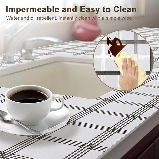 OcePor Non-Adhesive Drawer and Shelf Liner 24IN x 30FT，Non Slip Cabinet and Cupboard Liner, Kitchen Cabinet Liners for Shelves, Waterproof Drawer Shelf Liners for Cabinets/Bathroom Cupboard, Stripe