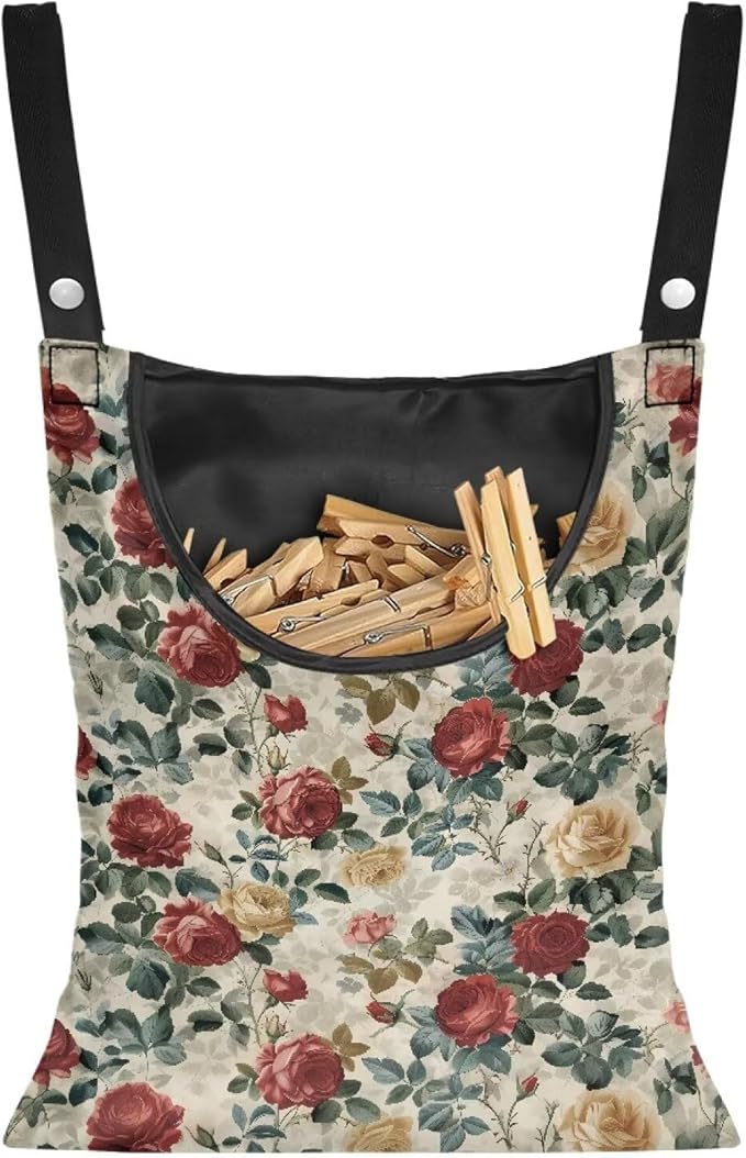 2 Pcs Rose Clothespin Laundry Bag, Clothes Lines for Clothes Outside, Hanging Storage Organizer with Hanging Rope for Home Outdoor