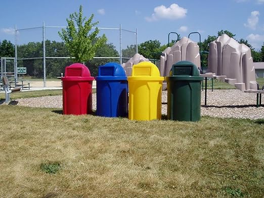42 Gallon Circle 100% Recycled Plastic Heavy Duty Outdoor Commercial Trash Can with Push Open Dome Lid and Internal Liner - Great for Schools and Businesses - Brown Granite