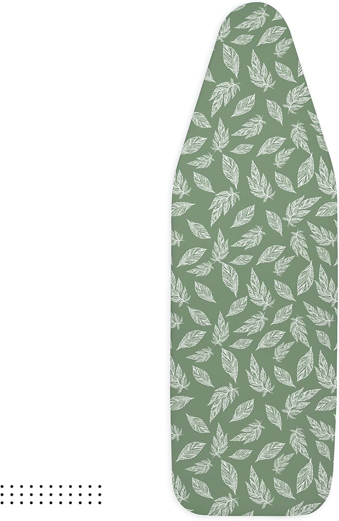 Encasa XO Ironing Board Cover and Pad 57"x22" - Thick 3mm Felt Padding, Drawstring Tightening & Lock, Easy Fit, Scorch & Stain Resistant, Fits X-Large Ironing Board - Big Leaves Green